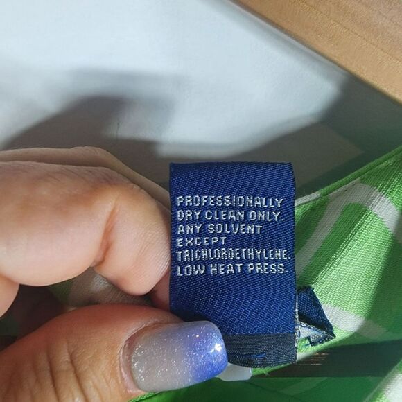 Doncaster Lime Green Geometric Print Cotton/Silk Blend Dress Size 4 - Picture 2 of 5